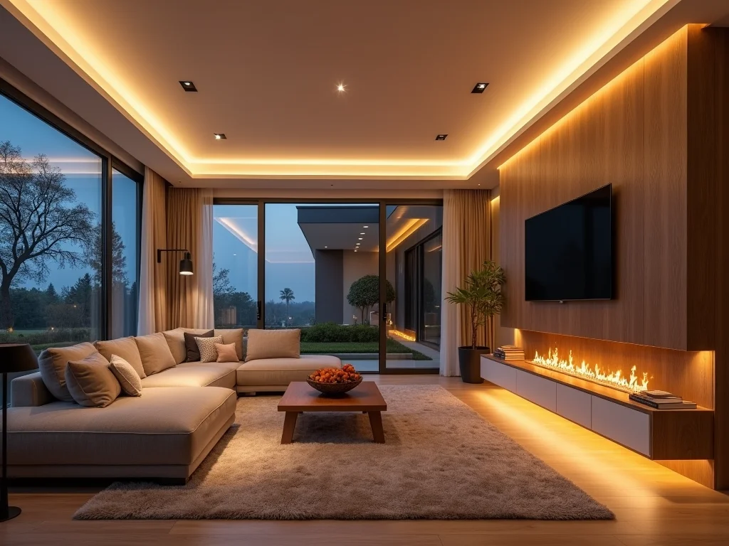 LED lighting in the living room of a residential home