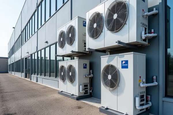Electrician installing and connecting commercial air conditioning system