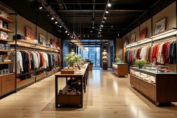 Retail store with LED track lighting highlighting products and creating inviting shopping environment