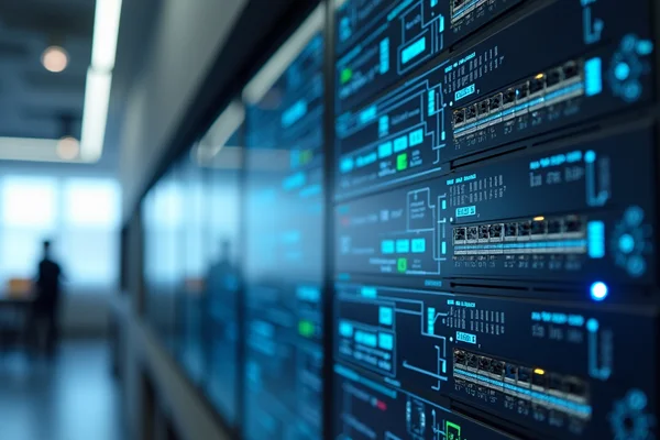 Security system integration with data cabling for cameras and access control in commercial environment showing IP-based security