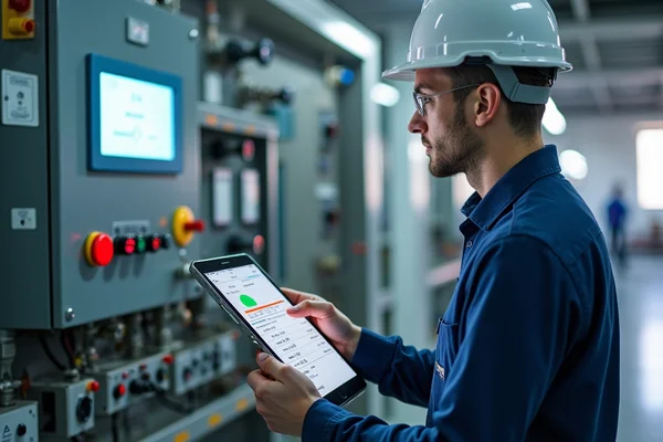 Level 2 energy audit with detailed equipment inspection and data logging in commercial facility