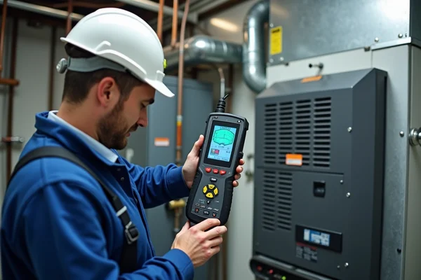 Commercial electrical installation with electricians working on wiring in office ceiling