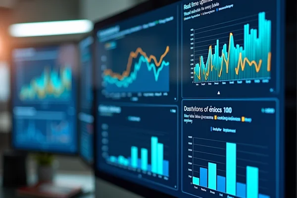 Real-time energy monitoring dashboard with comprehensive analytics displays in office setting