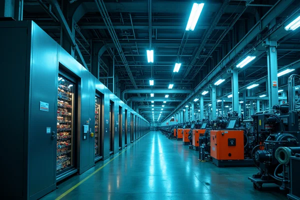 Industrial facility with automated energy optimization system controlling machinery and lighting