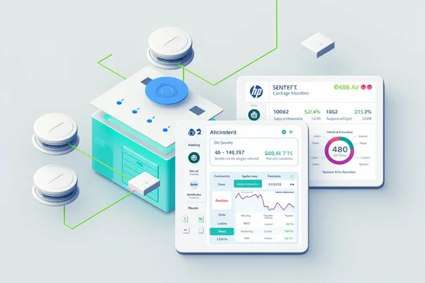 Indoor air quality monitoring system integrated with HVAC controls showing sensors and real-time air quality metrics