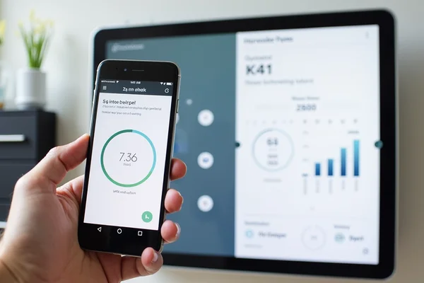 Mobile and remote HVAC control interface on smartphone and tablet devices showing user-friendly control applications
