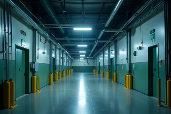 Emergency lighting system installation for industrial facility with backup power integration and exit route illumination