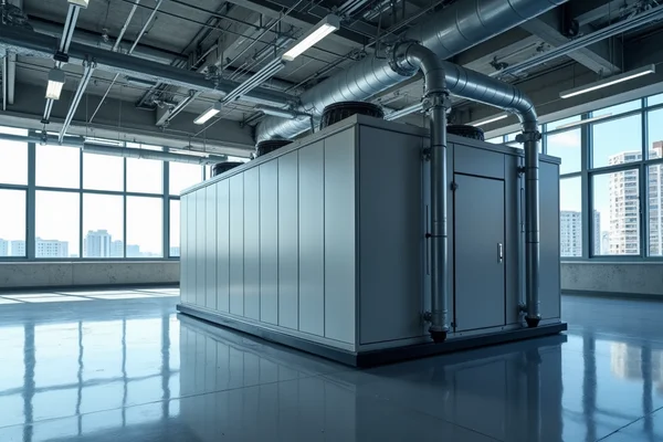 Commercial HVAC system running on three-phase power in large office building