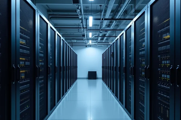 Data center with server racks powered by three-phase electrical distribution