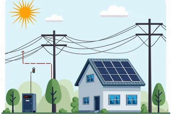 Three-phase power system with renewable energy integration showing solar inverter connection