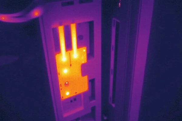 Commercial electrical panel thermal scan showing abnormal hot connections requiring maintenance