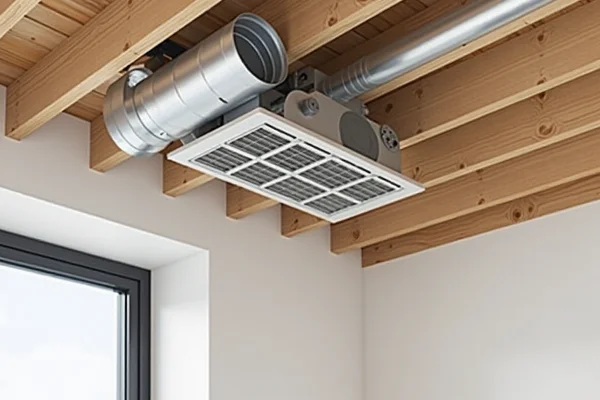 Ducted air conditioning system being installed in ceiling space of home