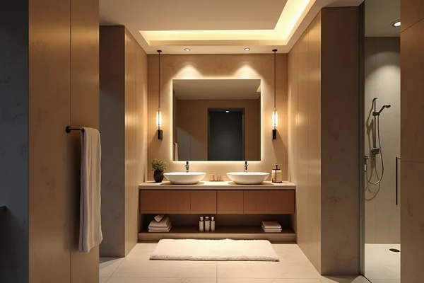 Beautiful modern living room with stylish LED lighting installations