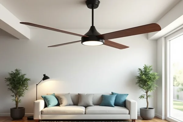 Standard ceiling fan with simple design, no integrated light