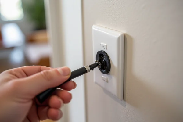 Electrician installing outlet safety caps for a power point in a residential home