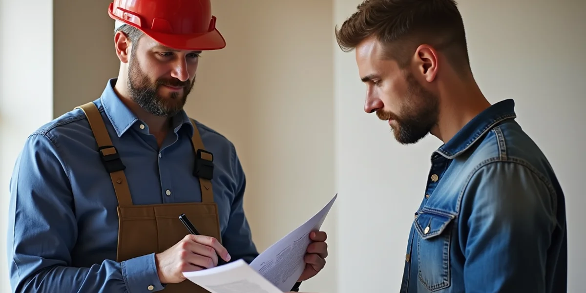 Electrician explaining safety report to homeowner