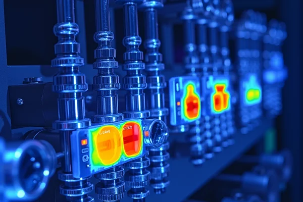 Predictive maintenance thermal scan of industrial electrical equipment showing temperature variations