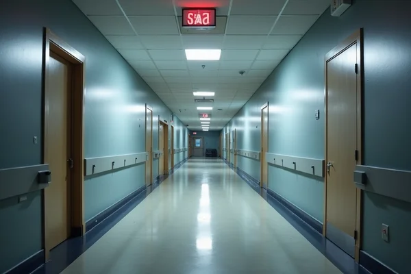 Installation of emergency lighting in commercial building hallway during power failure