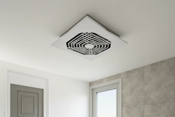Basic ceiling-mounted exhaust fan in bathroom with simple design
