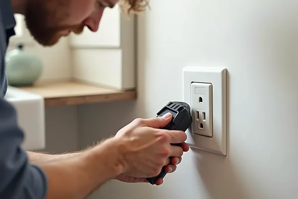 GFCI outlet being installed in kitchen by electrician near sink area