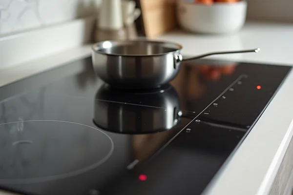 Close-up of modern electric ceramic cooktop installation with dedicated circuit