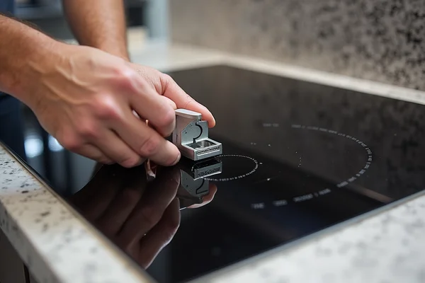 Close-up of induction cooktop installation with specialized electrical requirements