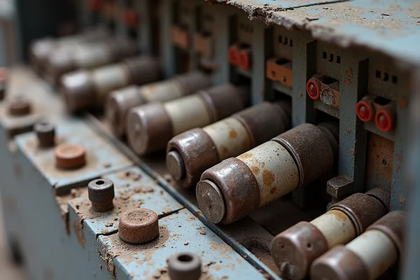 Close-up of old ceramic fuses being replaced with modern circuit breakers