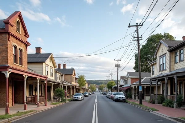 Street view of Branxton, NSW showing historic buildings and residential homes, daytime photo