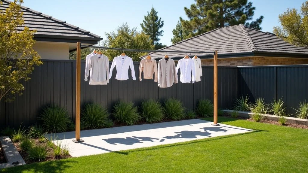 Professional clothesline installation in Australian backyard, concrete base, quality materials