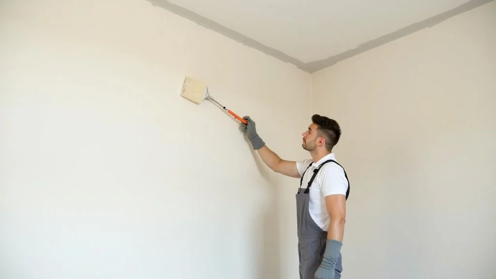 Professional painter working on interior walls, clean finish, quality paint application
