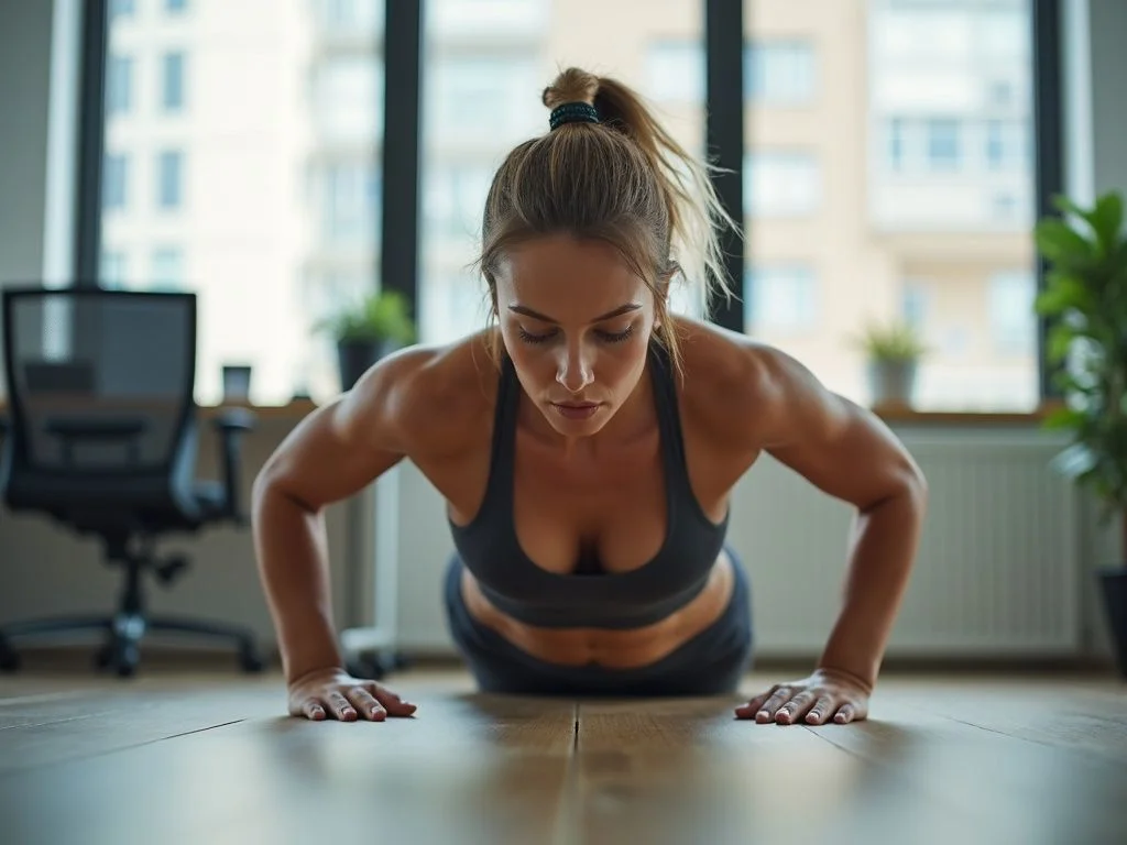 female doing push ups in the office