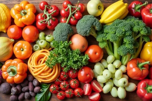 Healthy colorful foods arranged beautifully
