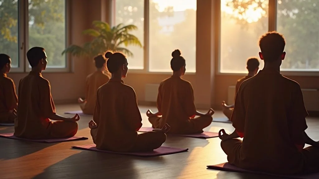 people meditating in a traditional Thai temple setting