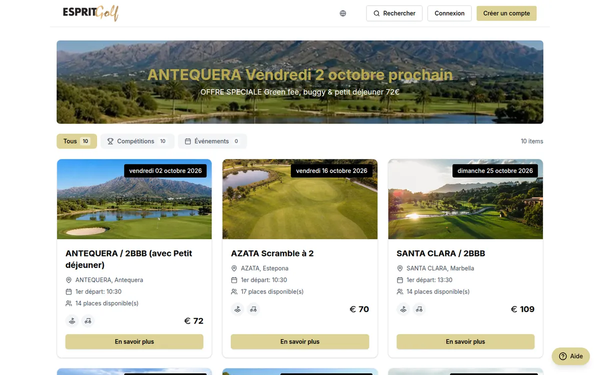 Esprit Golf homepage: golf competitions on the Costa del Sol