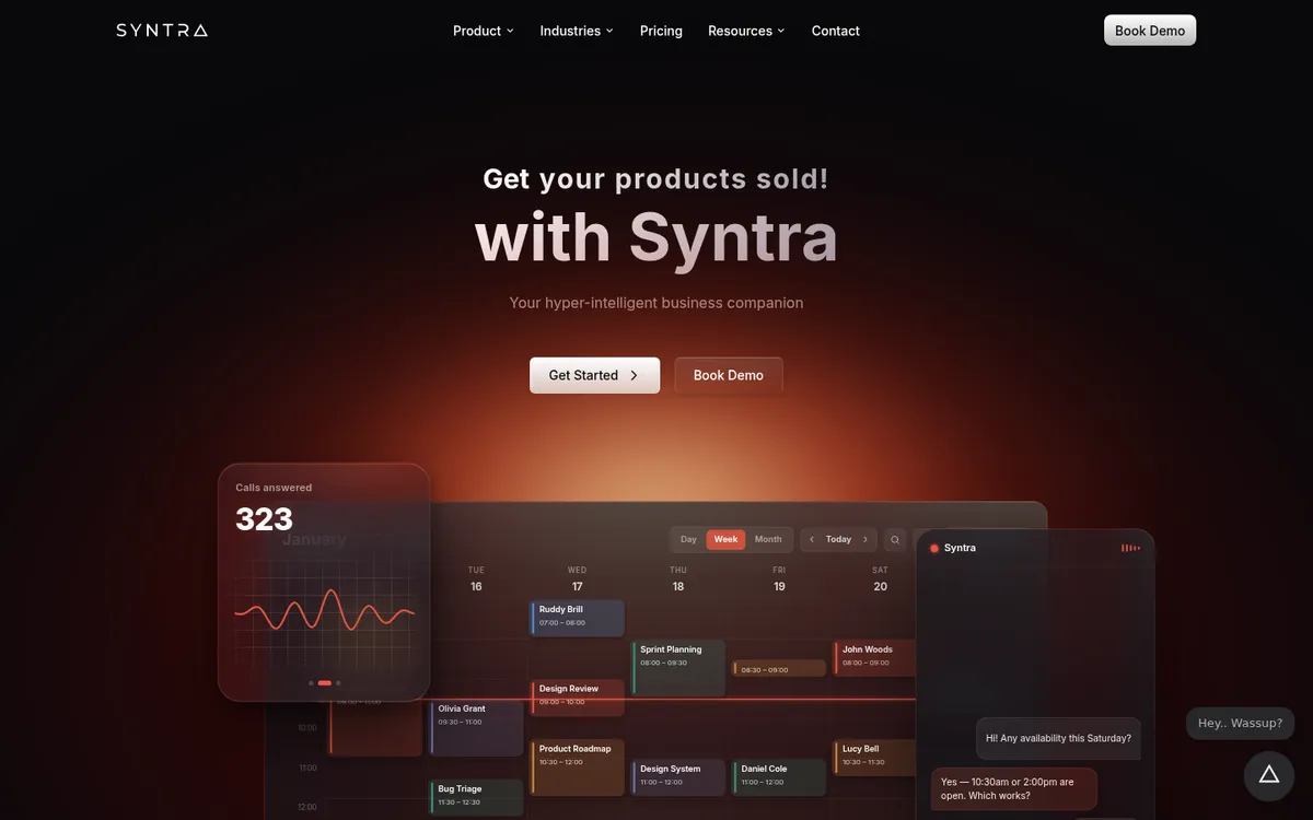 Syntra homepage: an all-in-one AI business platform