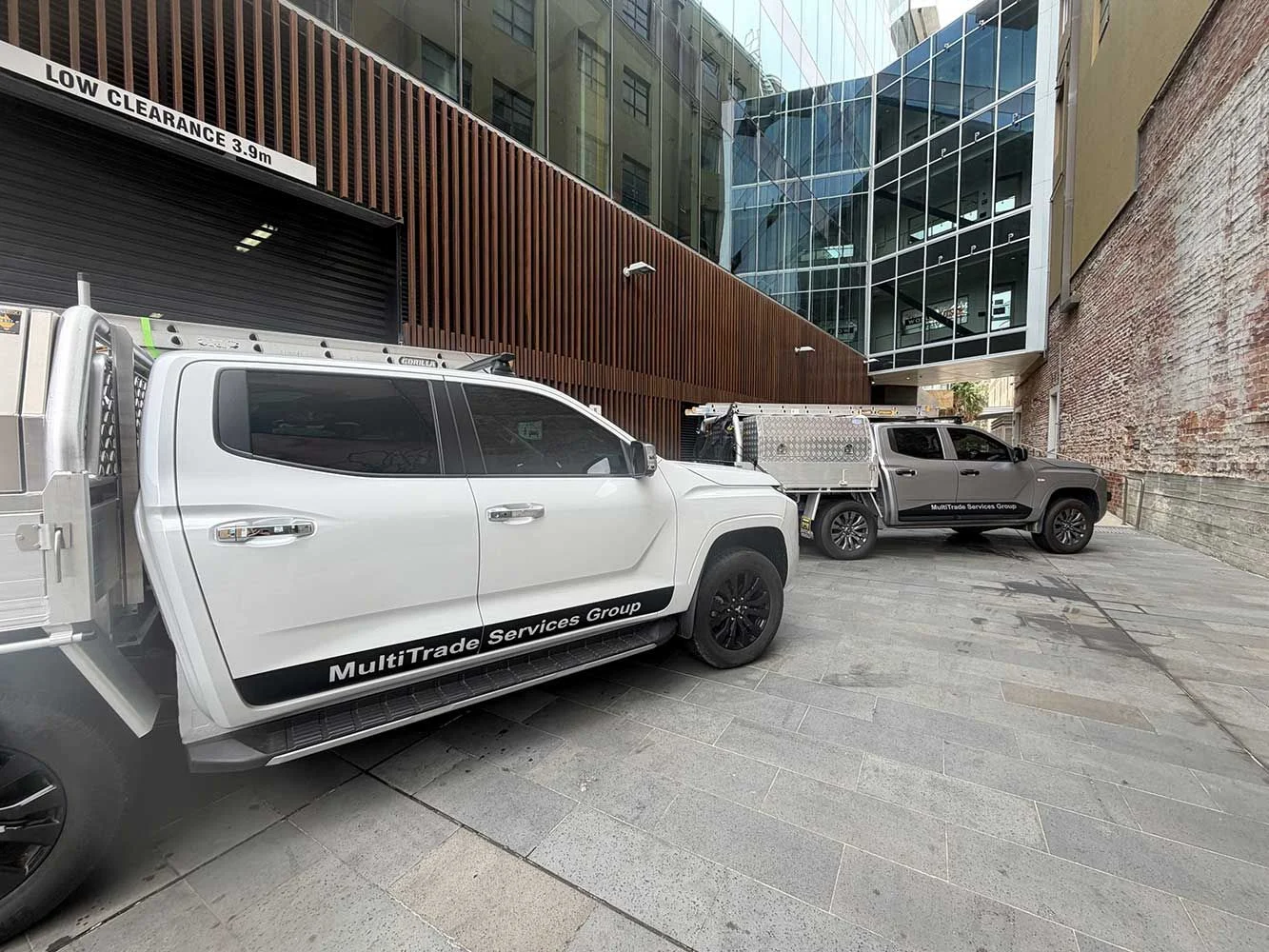 MTS Group work vehicles at commercial property in Lake Macquarie