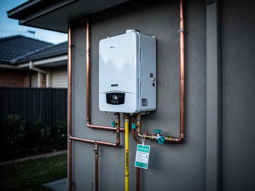Wall-mounted continuous flow gas hot water unit with new copper and gas lines